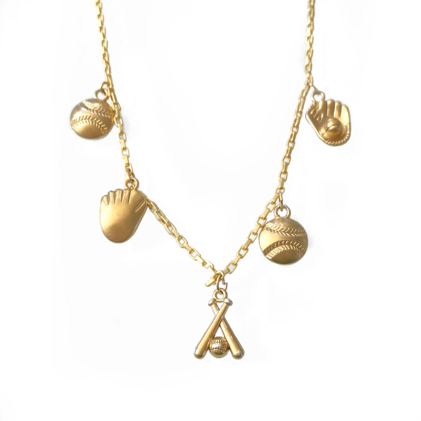 Gold Baseball Charm Necklace