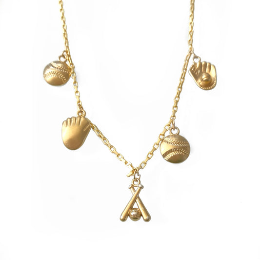 Gold Baseball Charm Necklace
